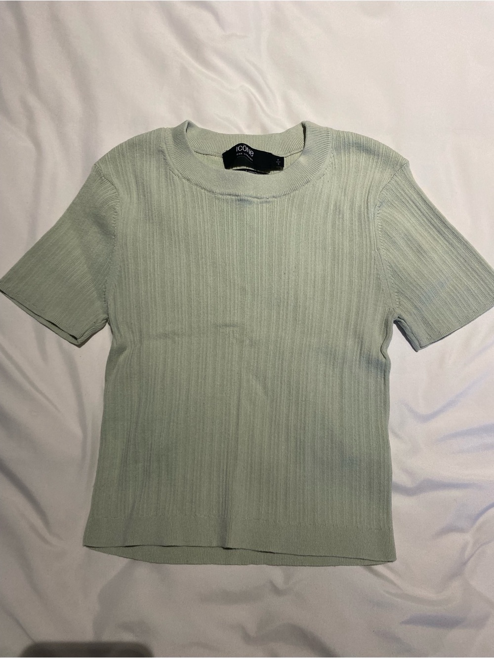 Simons Sage Green Ribbed Short Sleeve Top